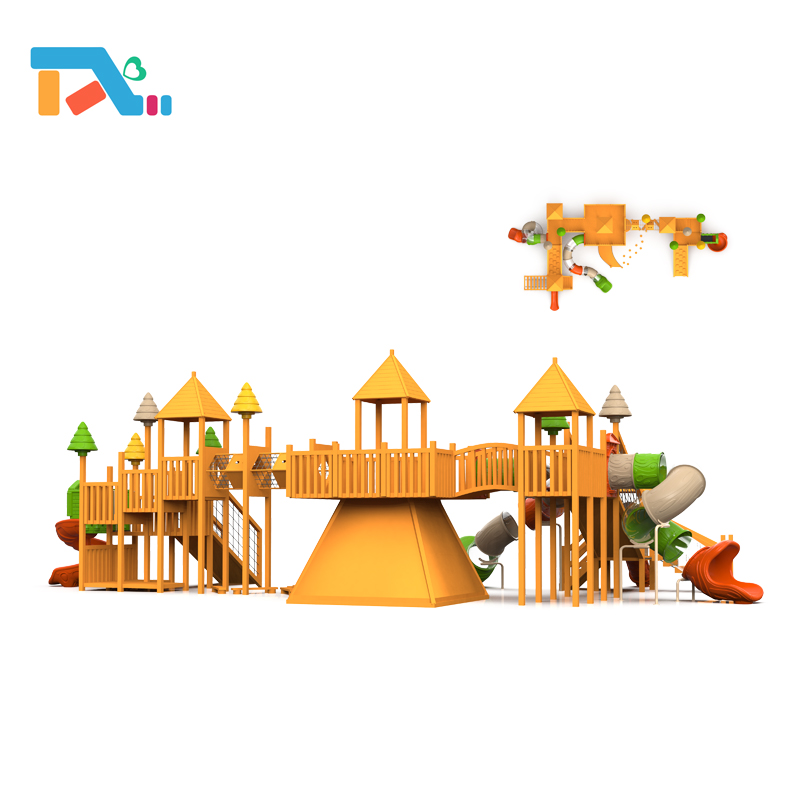 Sloping House Series Children Wooden Playground with Tubular Slide