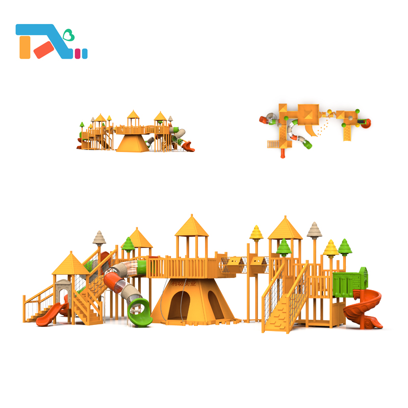 Sloping House Series Children Wooden Playground with Tubular Slide