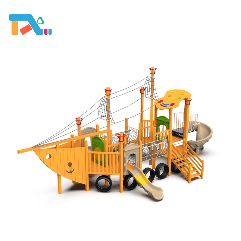 Fashion Creative Sloping House Series Children Wooden Playground with Tubular Slide for children