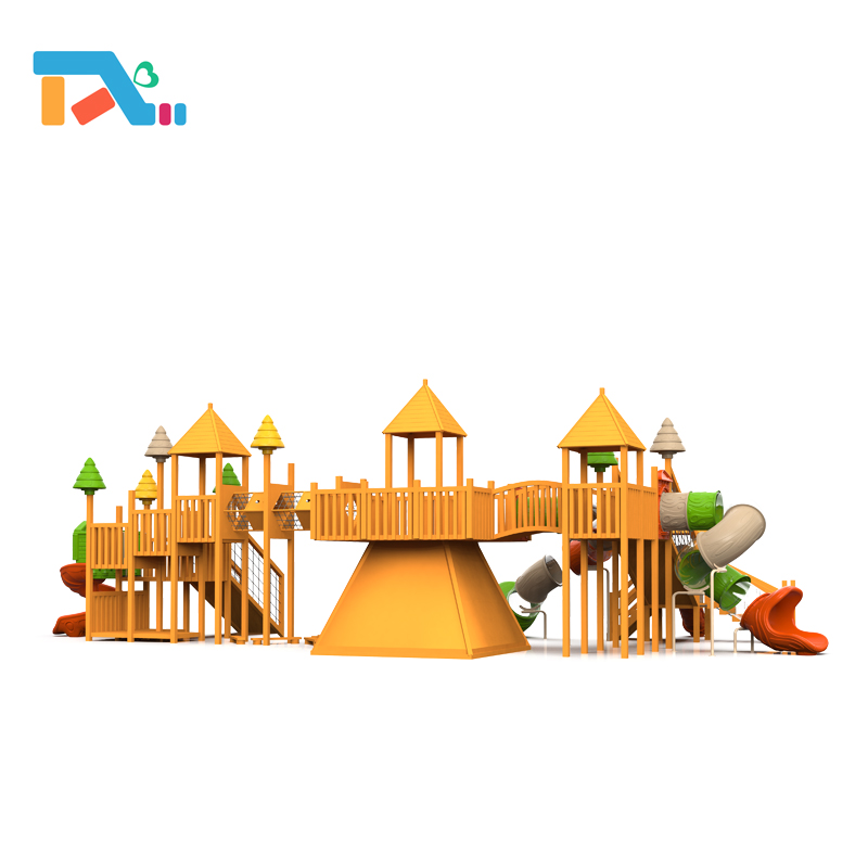 Sloping House Series Children Wooden Playground with Tubular Slide