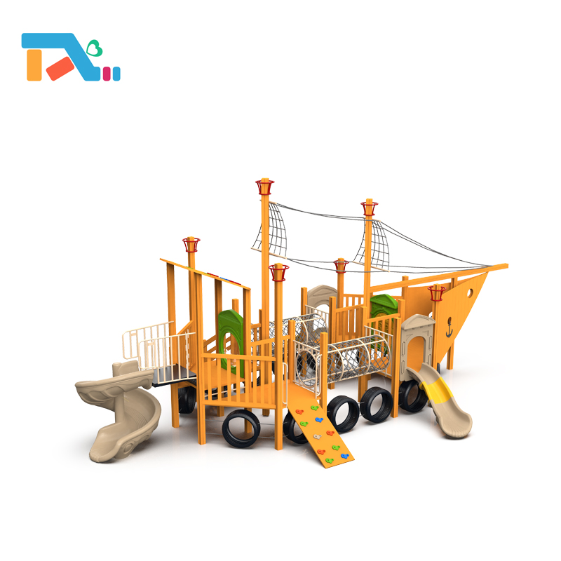 Fashion Creative Sloping House Series Children Wooden Playground with Tubular Slide for children