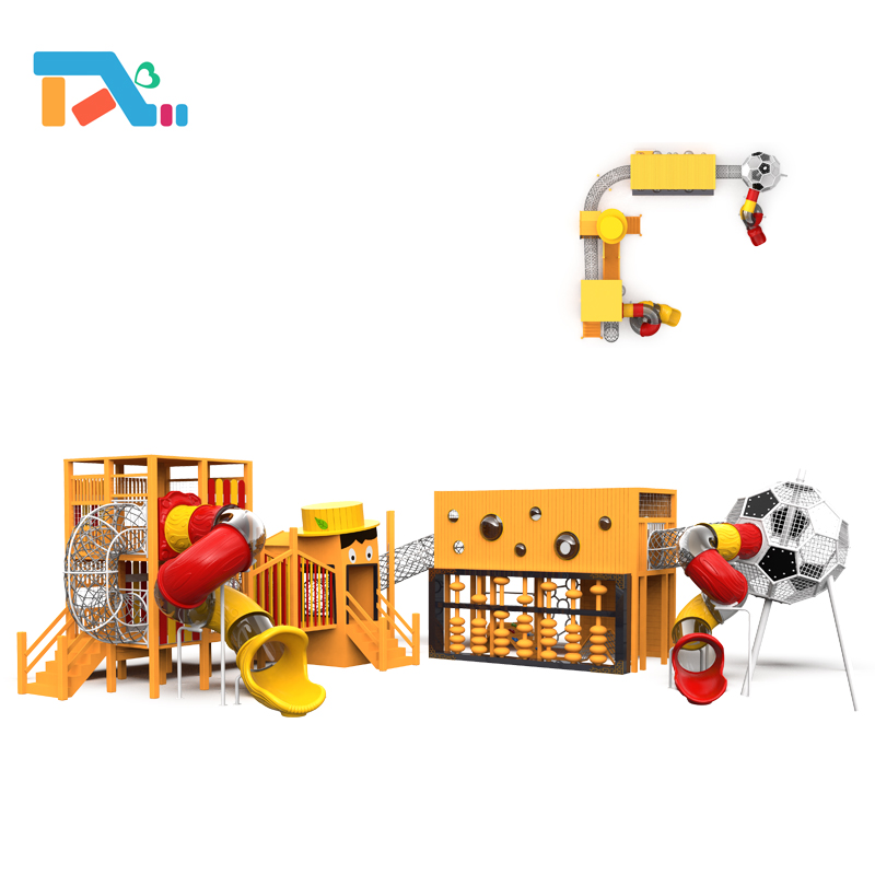 Creative Sloping House Series Children Wooden Playground with Tubular Slide