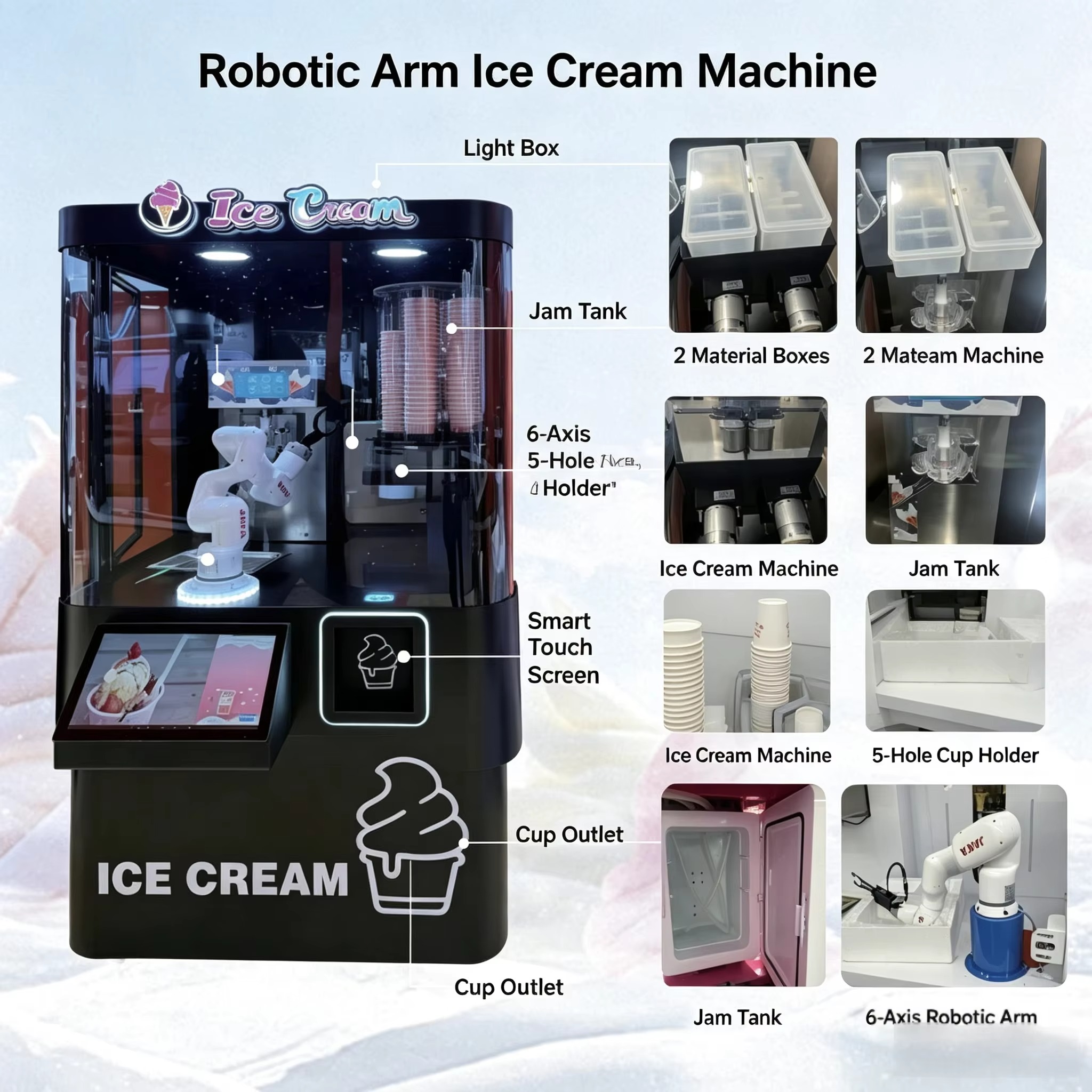 CE Certified 18L Automatic Robotic Arm Dispensing Coffee Ice Cream Making Vending Machine