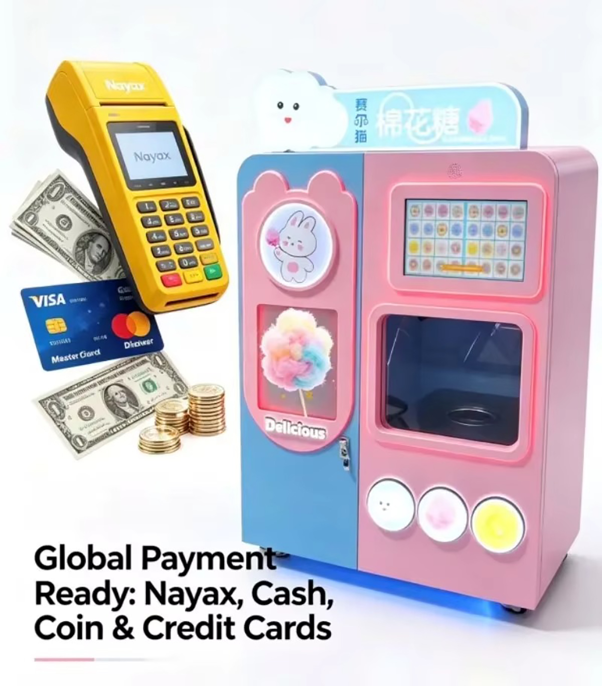 Automatic Self Cheap 24 Hours Sale Dispensing Maker Floss User-Friendly Versatile Space-Saving Cotton Candy Vending Machine