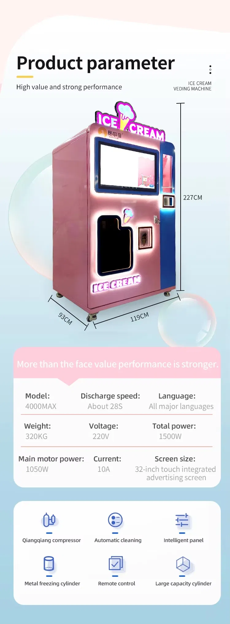 Premium Smart Small Bulk Self-Service Ice Soft Serve Fast Treats Maker Making Food Ice Cream Vending Machine