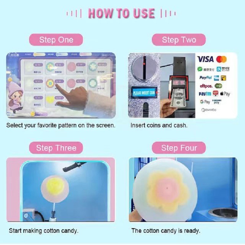 Commercial Smart Automatic Dispensing Cotton Candy Vending Machine Food Snack&Drink for Candy Floss Sale
