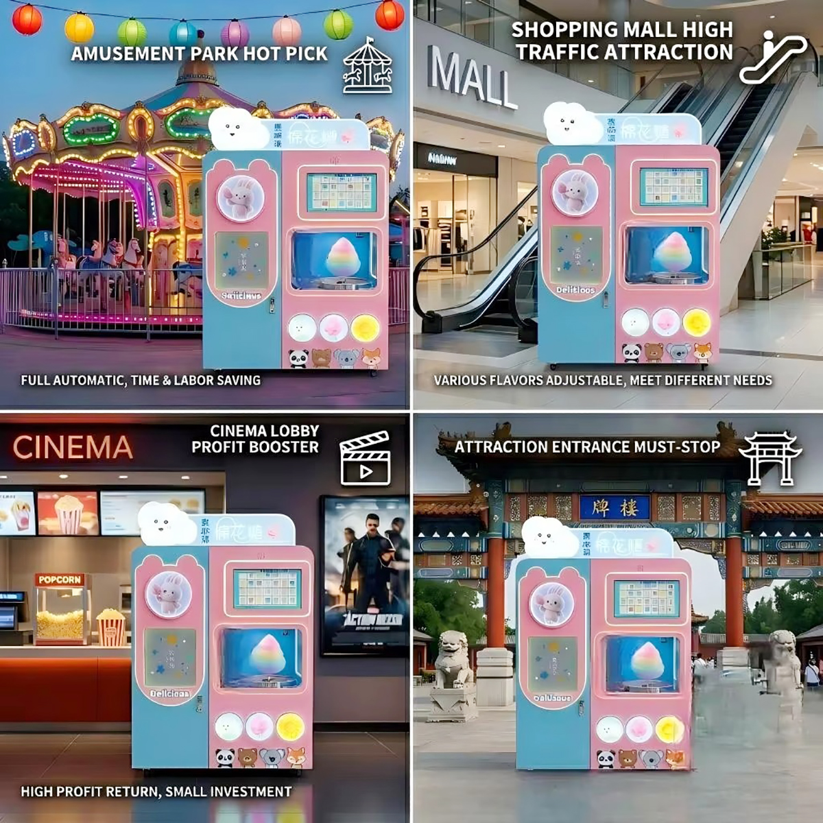 Automatic Self Cheap 24 Hours Sale Dispensing Maker Floss User-Friendly Versatile Space-Saving Cotton Candy Vending Machine