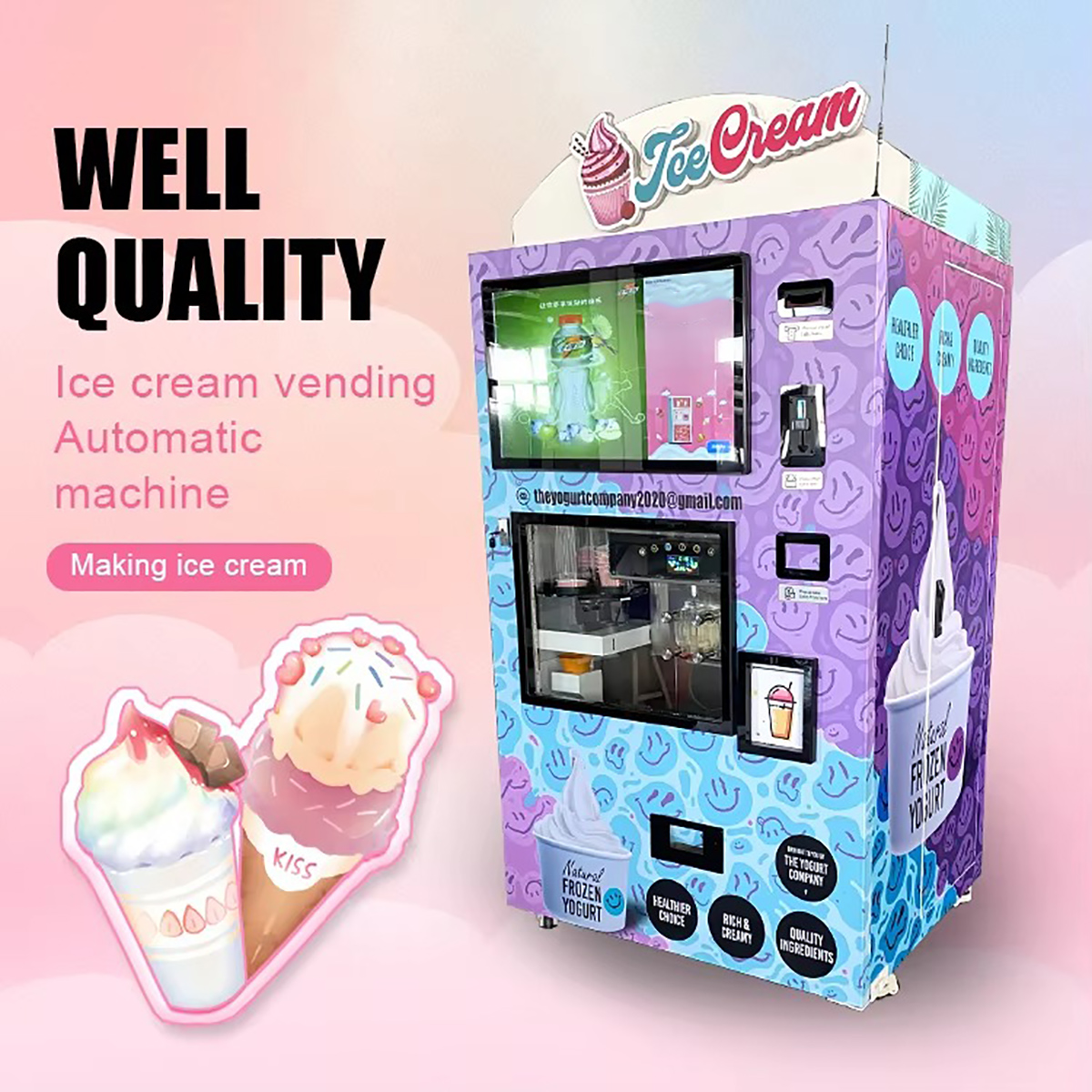 Premium Smart Small Bulk Self-Service Ice Soft Serve Fast Treats Maker Making Food Ice Cream Vending Machine