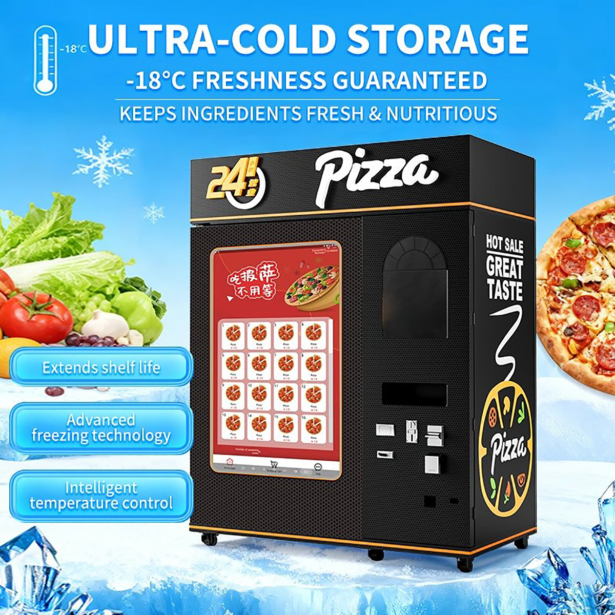 Smart Commercial Hot Dog Cone Food Dispenser Price Frozen Pizza Vending Machine for Sale Use