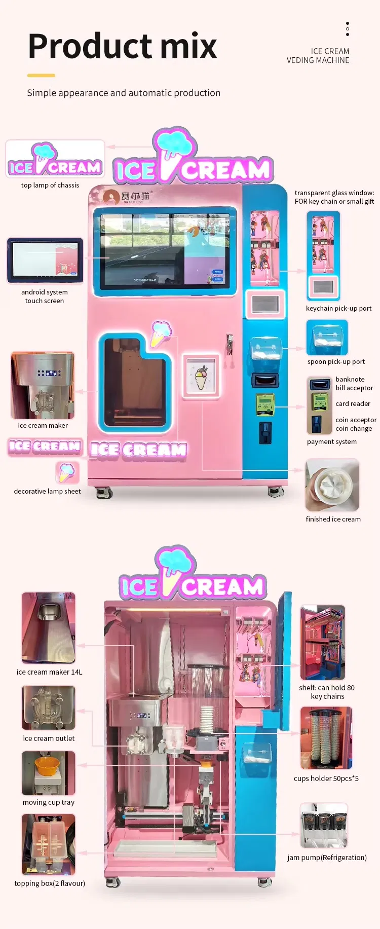Premium Smart Small Bulk Self-Service Ice Soft Serve Fast Treats Maker Making Food Ice Cream Vending Machine