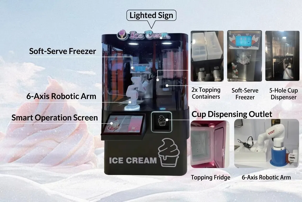 CE Certified 18L Automatic Robotic Arm Dispensing Coffee Ice Cream Making Vending Machine