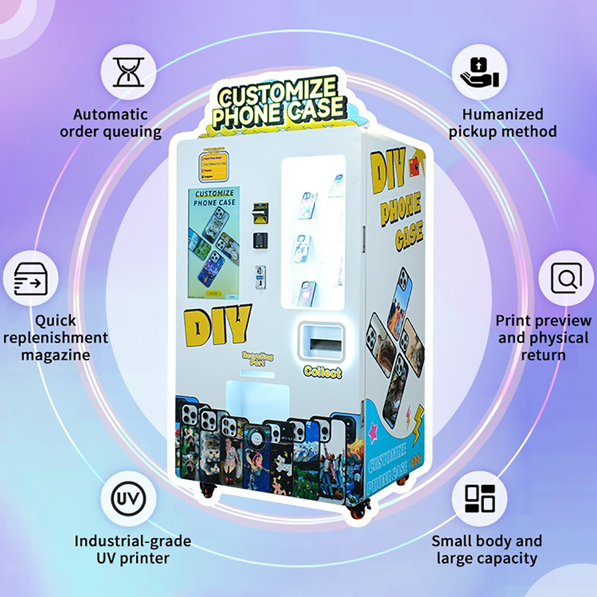 Supplier Customized Ai Touch Elevator Dispenser Innovative Products Photo Booth Phone Case Printing Vending Machine with Card Reader