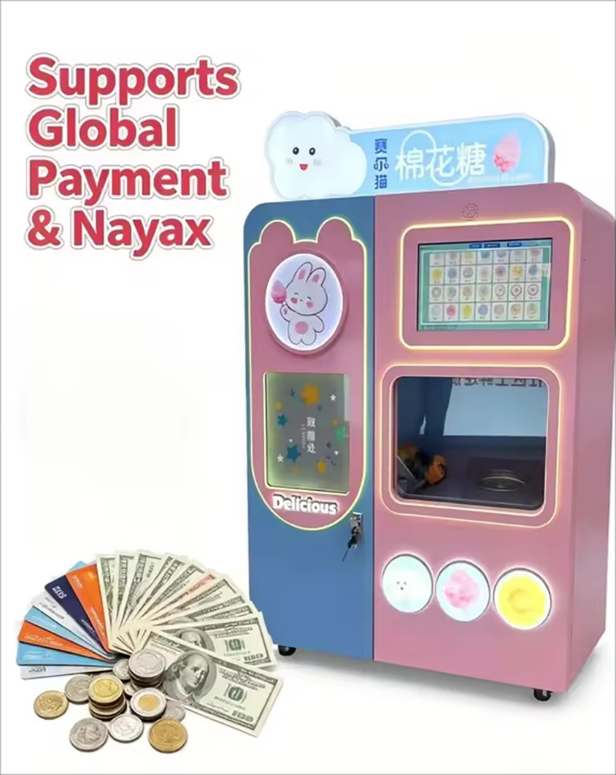 Automatic Self Cheap 24 Hours Sale Dispensing Maker Floss User-Friendly Versatile Space-Saving Cotton Candy Vending Machine